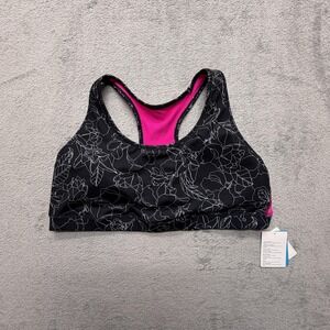 GapFit Sports Bra Womens 2XL Black‎ Pink Racerback Floral Padded Removable Cups